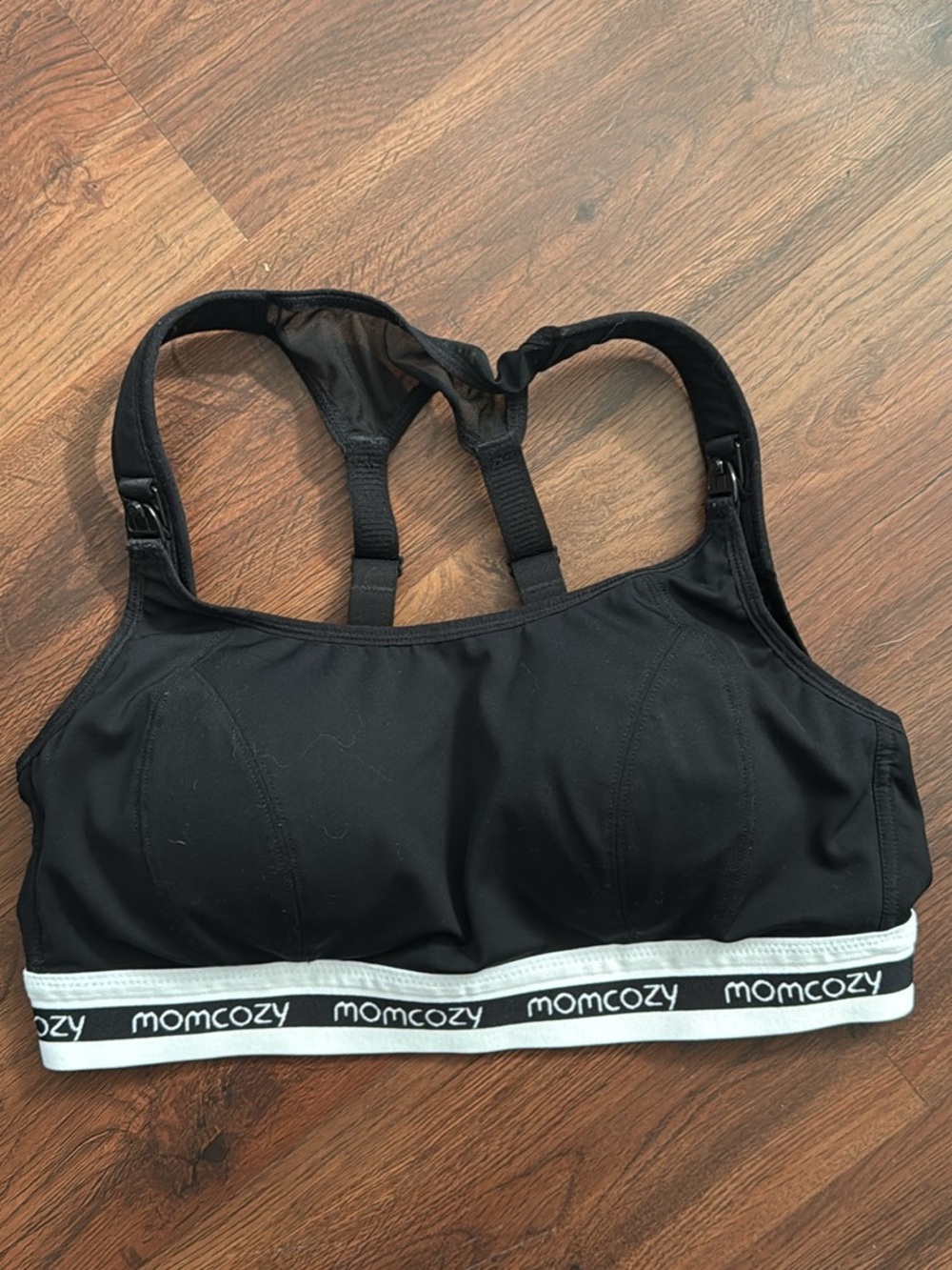 Momcozy Black Nursing Sports Bra with Supportive Elastic Band
